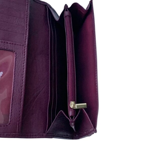 Womens AD Genuine Leather Large Wallet Accordion RFID Clutch- Mulberry - Picture 14 of 14